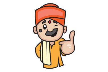 Vektör karikatür Illustration sevimli Pandit gösteren thumbs up. Beyaz arka planda yalıtılmış.