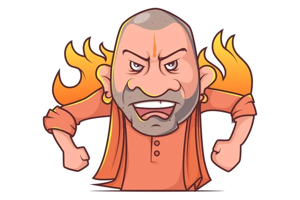 Vektor Cartoon Illustration Von Yogi Adityanath Wütend Isoliert Auf Weißem — Stockvektor