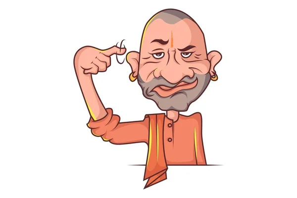 Illustration Vectorielle Dessin Animé Yogi Adityanath Fait Geste Drôle Expression — Image vectorielle