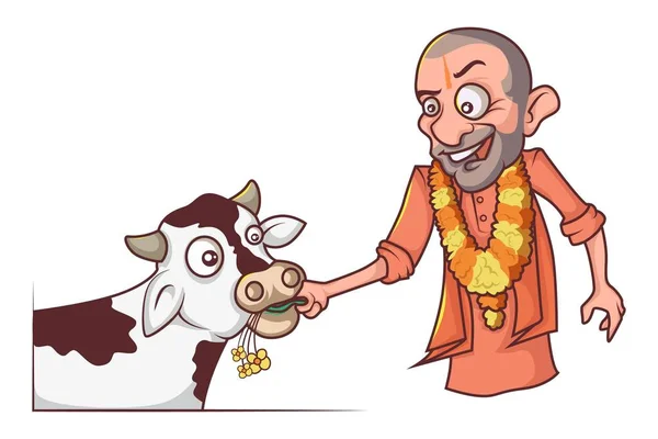 Vector Cartoon Illustration Yogi Adityanath Cow Isolated White Background — Stock Vector