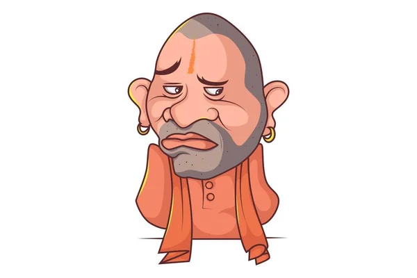 Ilustração Desenho Animado Vetorial Yogi Adityanath Chateado Isolado Sobre Fundo — Vetor de Stock
