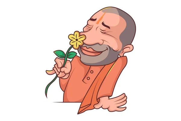 Vektor Cartoon Illustration Von Yogi Adityanath Mit Gelber Blume Isoliert — Stockvektor