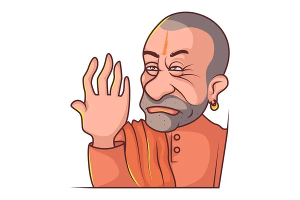 Vector Ilustración Dibujos Animados Yogui Adityanath Tratado Aislado Sobre Fondo — Vector de stock