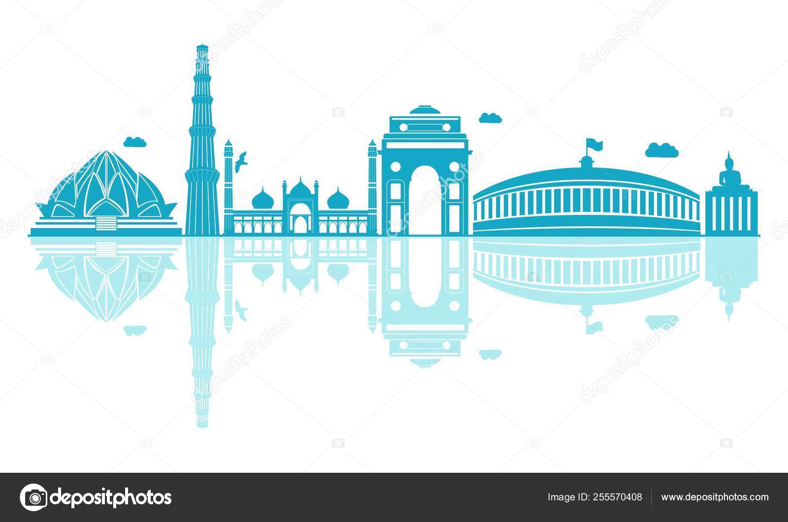 Vector Cartoon Illustration Delhi Skyline Isolated White Background Stock  Vector Image by ©F1Digitals #255570408