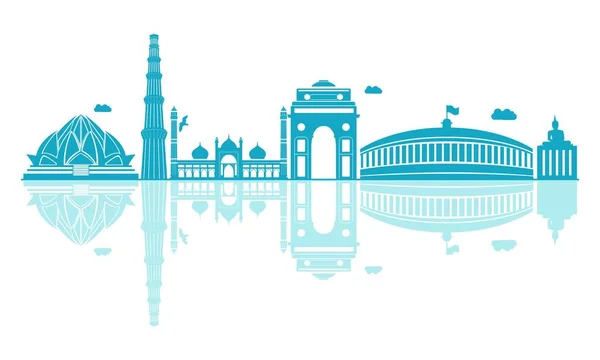 Vector Cartoon Illustratie Van Delhi Skyline Geïsoleerd Witte Achtergrond — Stockvector