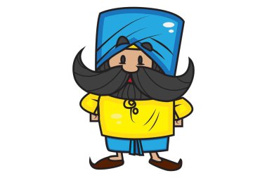 Gizli kutu ile sevimli bıyık adam vektör karikatür Illustration. Beyaz arka planda yalıtılmış.