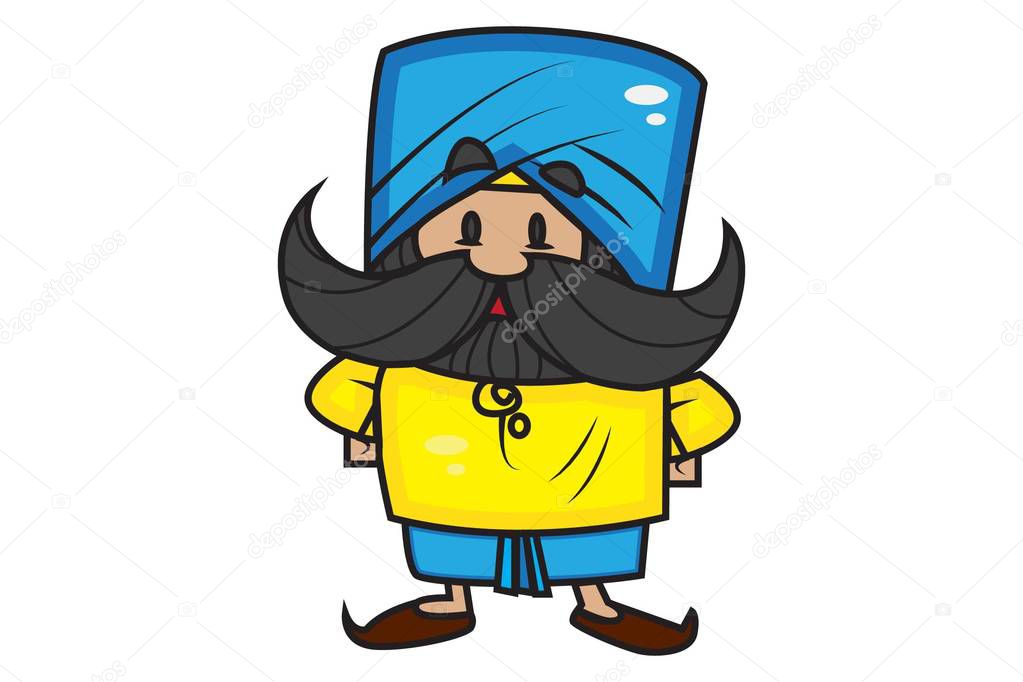 Vector cartoon illustration of cute mustache man with hidden box. Isolated on white background.