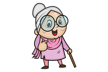 Vektör karikatür Illustration sevimli Büyükanne gösteren başparmak yukarı. Beyaz arka planda yalıtılmış.