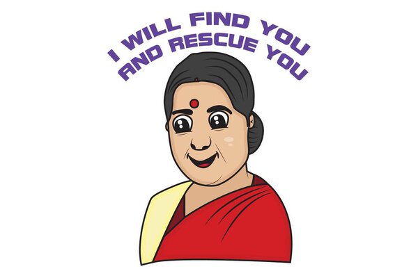 Vector cartoon illustration of Sushma Swaraj. Isolated on white background.