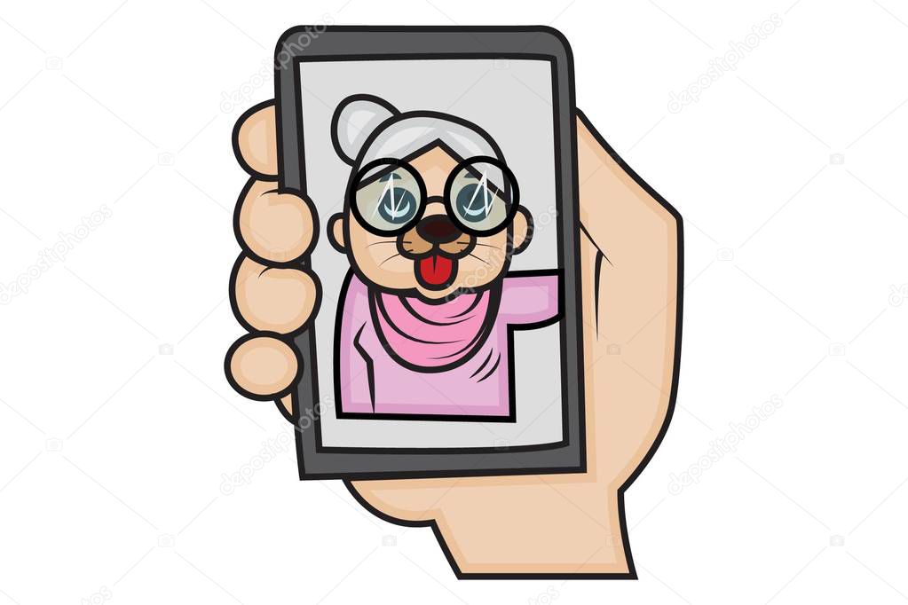 Vector cartoon illustration of cute grandmother. Isolated on white background.