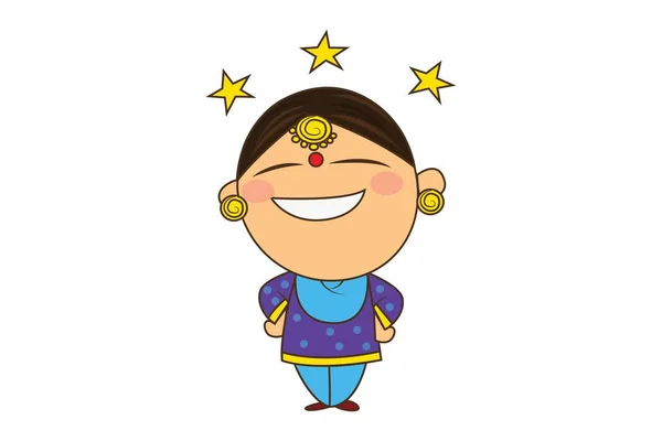 Ilustración Vectorial Dibujos Animados Punjabi Sardarni Con Estrellas Aislado Sobre — Vector de stock