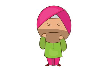 Punjabi sardar Smirking vektör karikatür Illustration. Beyaz arka planda yalıtılmış.
