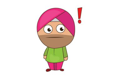 Punjabi sardar düşünme vektör karikatür Illustration. Beyaz arka planda yalıtılmış.