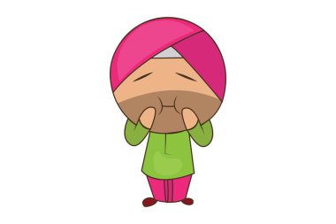 Punjabi sardar vektör karikatür Illustration yüz yapma. Beyaz arka planda yalıtılmış.