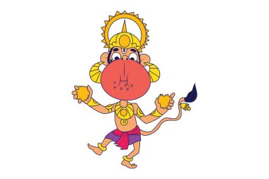 Vektör karikatür Illustration Lord Hanuman tatlı yemek. Beyaz arka planda yalıtılmış.