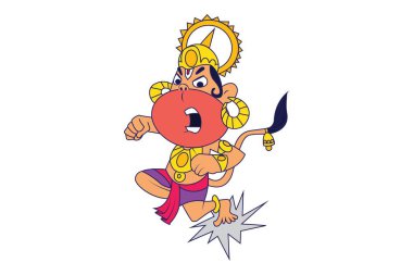 Lord Hanuman mücadele vektör karikatür Illustration. Beyaz arka planda yalıtılmış.