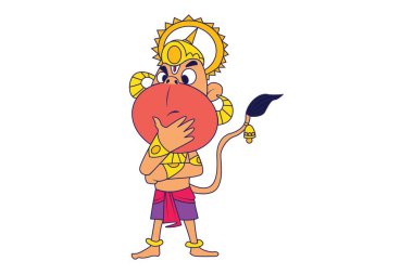 Vektör karikatür illüstrasyon Lord Hanuman karıştı. Beyaz arka planda yalıtılmış.