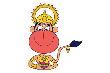 El Deepak ile Lord Hanuman vektör karikatür Illustration. Beyaz arka planda yalıtılmış.