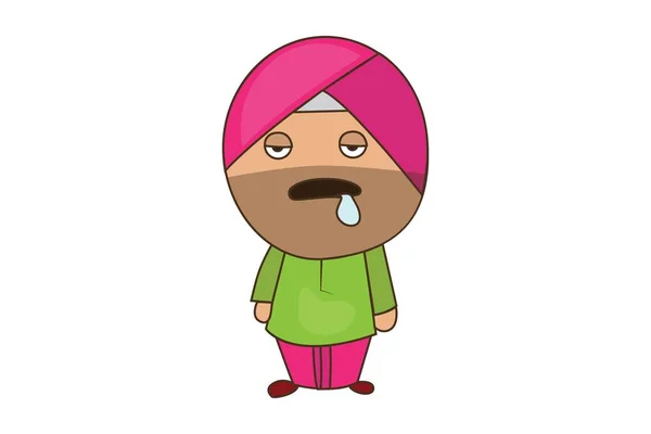 Desenho Animado Vetorial Ilustração Punjabi Sardar Doente Isolado Sobre Fundo — Vetor de Stock