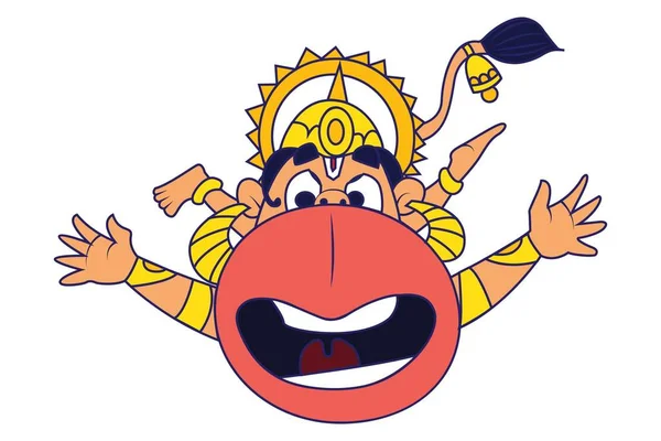 Vector Rajzfilm Illusztrációja Lord Hanuman Repül Elszigetelt Fehér Alapon — Stock Vector