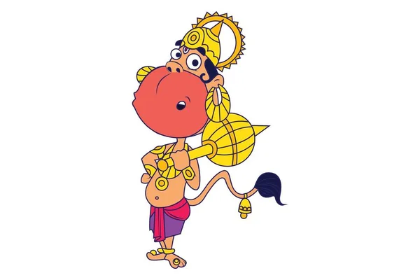 Vector Desenho Animado Ilustração Pensamento Lord Hanuman Isolado Sobre Fundo — Vetor de Stock