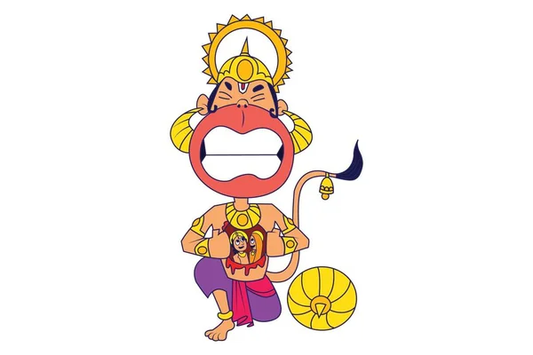 Vector Karikatúra Illusztráció Lord Hanuman Mutatja Lord Rama Sita Szívében — Stock Vector