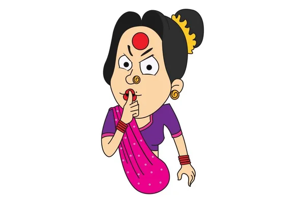 Ilustrasi Kartun Vektor Gossip Lady Gestur Dengan Jari Mengatakan Diam - Stok Vektor