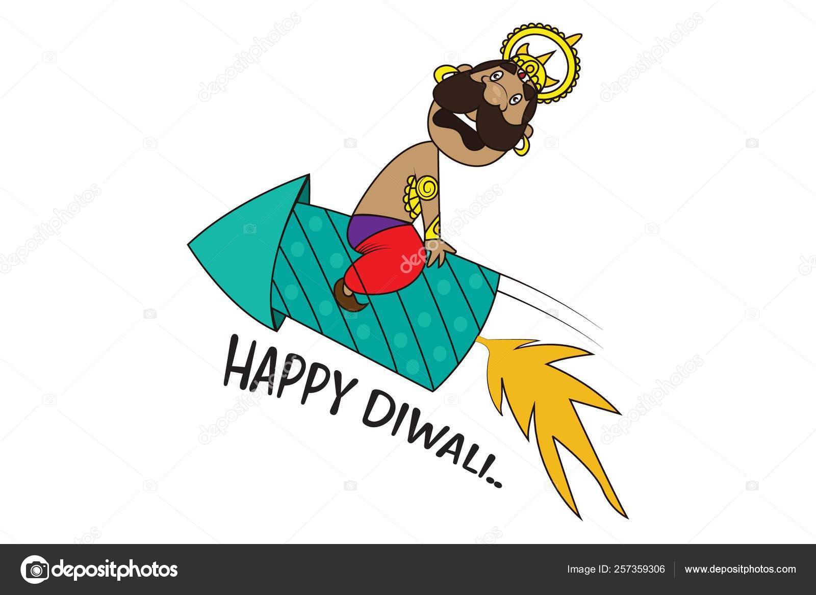 Vector Cartoon Illustration Ravan Sitting Rocket Saying Happy ...