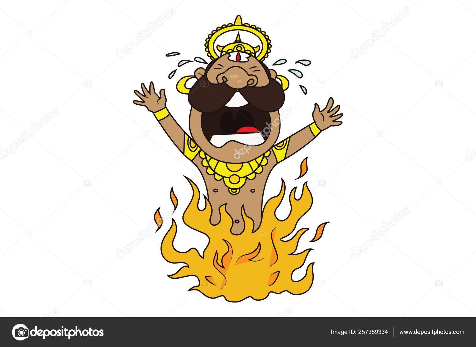 Vector Cartoon Illustration Ravan Burning Isolated White Background ⬇ ...