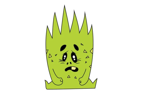 矢量卡通插图可爱的绿色怪物悲伤 在白色背景上隔离 — 图库矢量图片