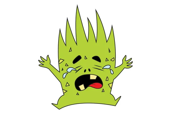 Vector Cartoon Illustratie Van Schattige Groene Monster Huilen Geïsoleerd Witte — Stockvector