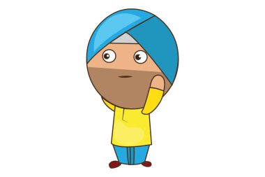 Punjabi sardar vektör karikatür Illustration şok. Beyaz arka planda yalıtılmış.