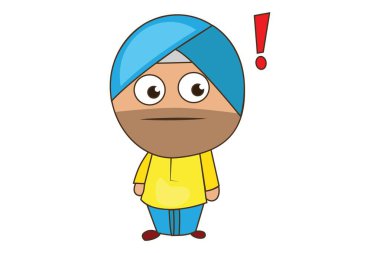 Punjabi sardar düşünme vektör karikatür Illustration. Beyaz arka planda yalıtılmış.