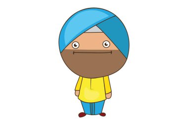 Punjabi sardar sırıtış vektör karikatür Illustration. Beyaz arka planda yalıtılmış.