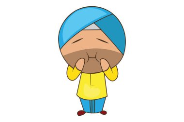 Punjabi sardar vektör karikatür Illustration yüz yapma. Beyaz arka planda yalıtılmış.