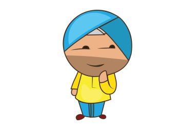 Punjabi sardar düşünme vektör karikatür Illustration. Beyaz arka planda yalıtılmış.