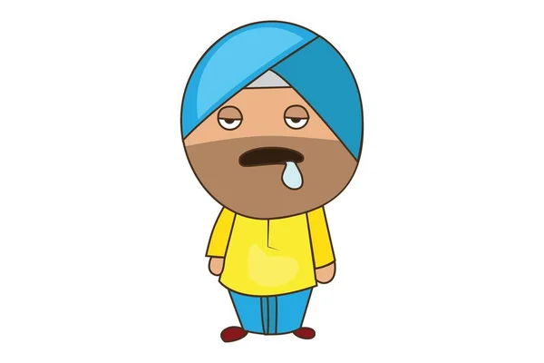 Desenho Animado Vetorial Ilustração Punjabi Sardar Doente Isolado Sobre Fundo — Vetor de Stock