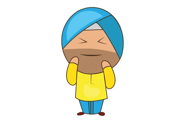 Vektor Tecknad Illustration Punjabi Sardar Smirking Isolerad Vit Bakgrund — Stock vektor