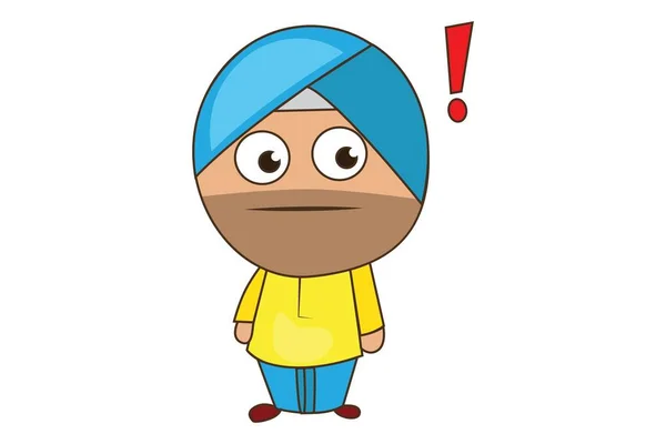 Vetor Desenho Animado Ilustração Pensamento Sardar Punjabi Isolado Sobre Fundo — Vetor de Stock