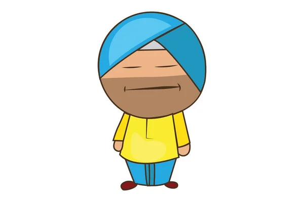 Vector Karikatúra Illusztrációja Punjabi Sardar Álló Csukott Szemmel Elszigetelt Fehér — Stock Vector