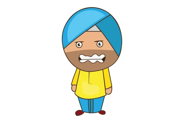 Desenho Animado Vetorial Ilustração Punjabi Sardar Irritado Isolado Sobre Fundo — Vetor de Stock