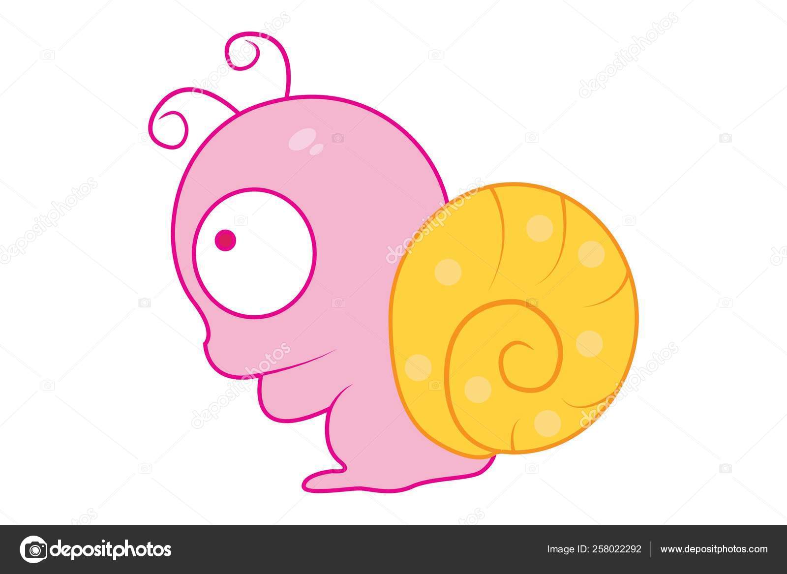 Vector Cartoon Illustration Cute Snail Walking Isolated White