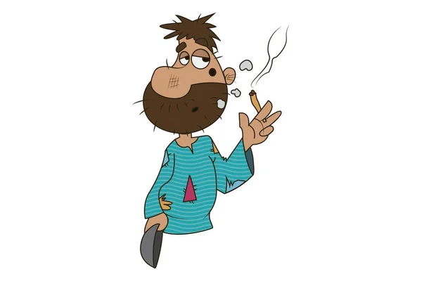 Sevimli Dilenci Sigara Vektör Karikatür Illüstrasyon Beyaz Arka Planda Yalıtılmış — Stok Vektör