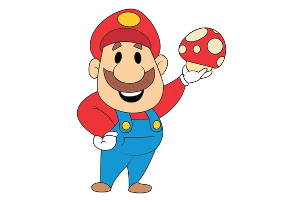 Vector Cartoon Illustration Cute Mario Colored Mushroom Isolated White Background — Stock Vector