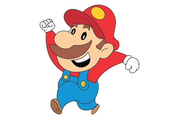 Vector Cartoon Illustration Cute Mario Happy Isolated White Background — Stock Vector