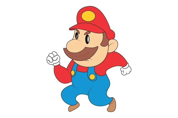 Vector Cartoon Illustratie Van Schattige Mario Running Geïsoleerd Witte Achtergrond — Stockvector