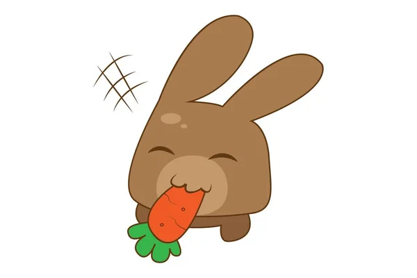 Векторная Карикатура Милых Зайчиков Поедающих Морковь Изолированный Белом Фоне — стоковый вектор