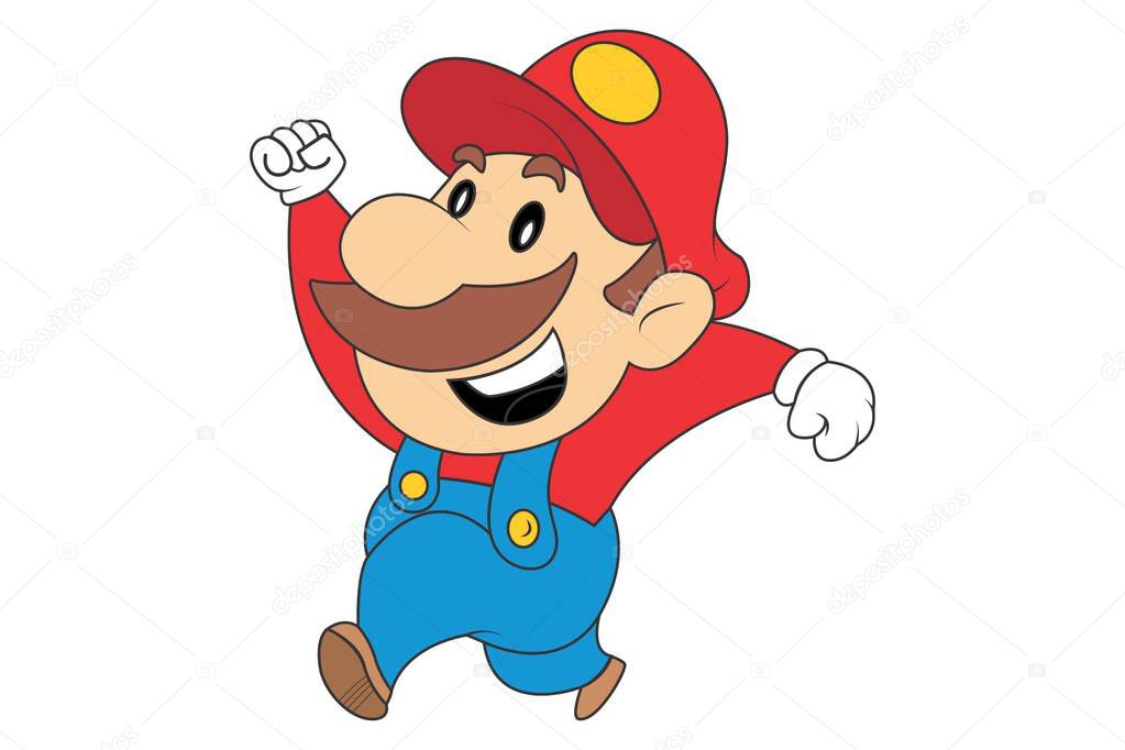 Vector cartoon illustration of cute mario happy. Isolated on white background.