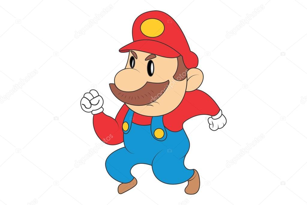 Vector cartoon illustration of cute mario running. Isolated on white background.