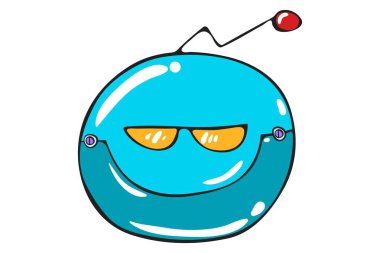 Mavi robotik gülen Vektör karikatür illüstrasyon. Beyaz arka planda yalıtılmış.